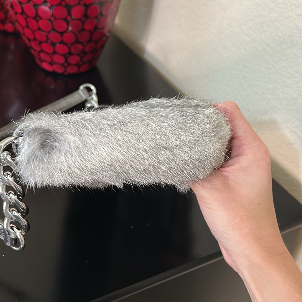 Michael Kors Genuine Rabbit Fur Silver Metallic Shoulder Bag - Picture 10 of 16